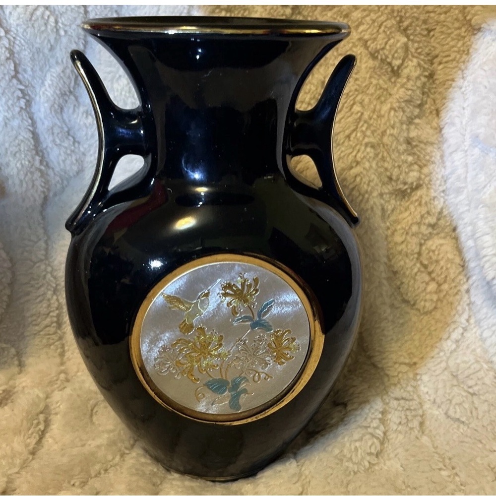 Vintage 9” Large gold trim and hummingbird  made in japan, Chokin  Stamped Vase